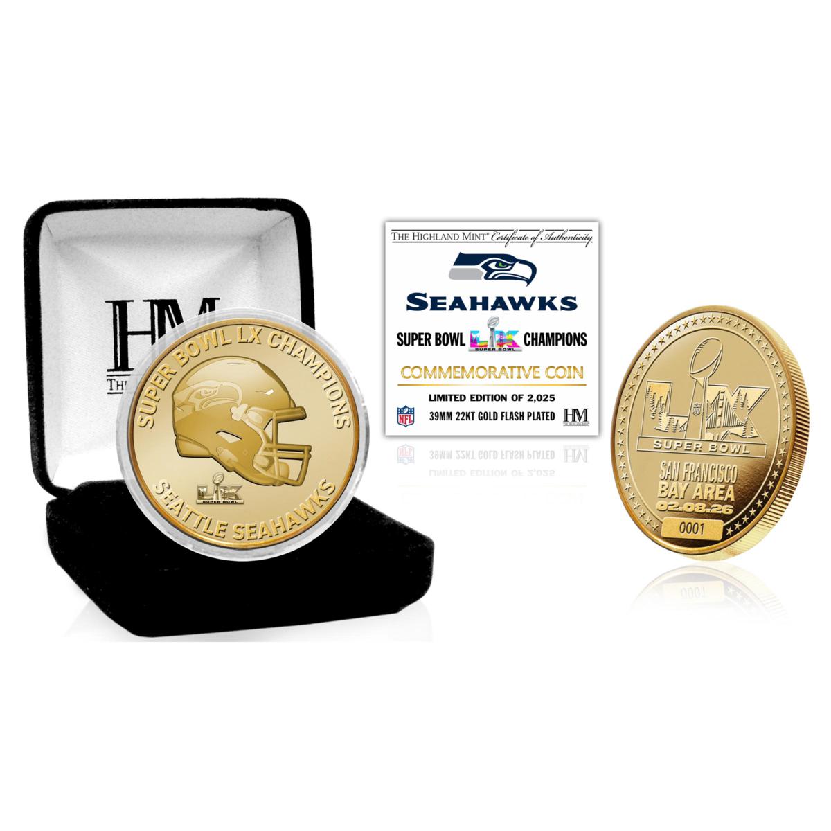 Seahawks Super Bowl LX Champions 39mm 22kt Gold Flash Coin | HSN