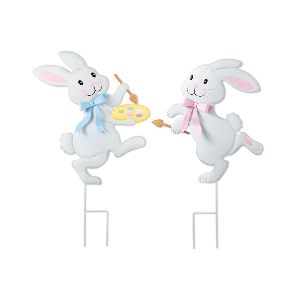 Set of 2 Easter Metal Bunny Yard Stakes | HSN