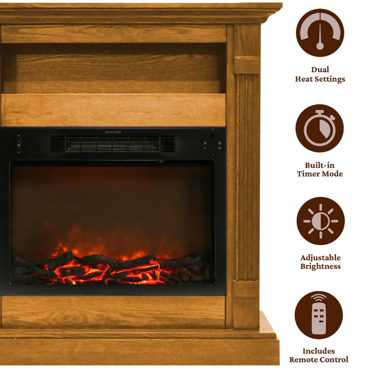 Sienna 34 In. Electric Fireplace w/ 1500W Log Insert and Teak