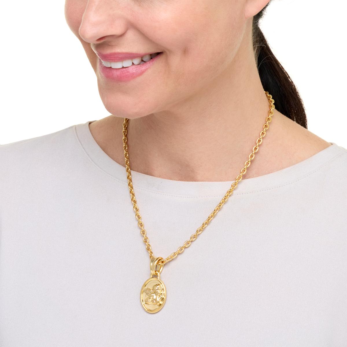 Soave Oro 14K Electroform Removable Angel Pendant with Oval-Link Chain - 23578290 | HSN