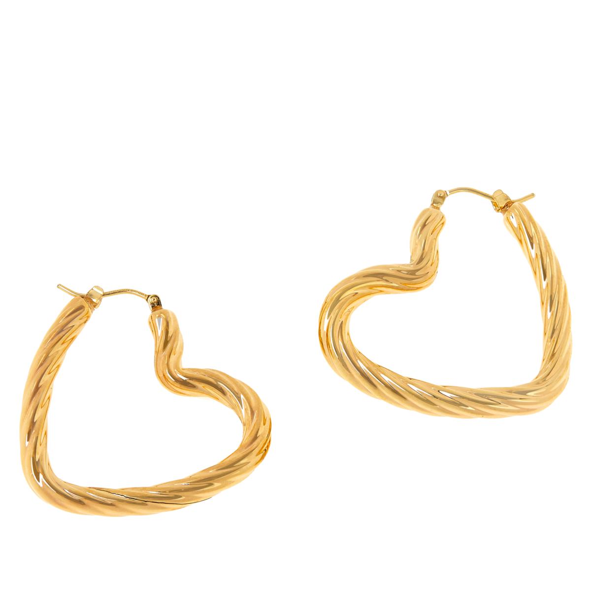 Soave Oro 14k Electroform Ribbed Heart Hoop Earrings Hsn