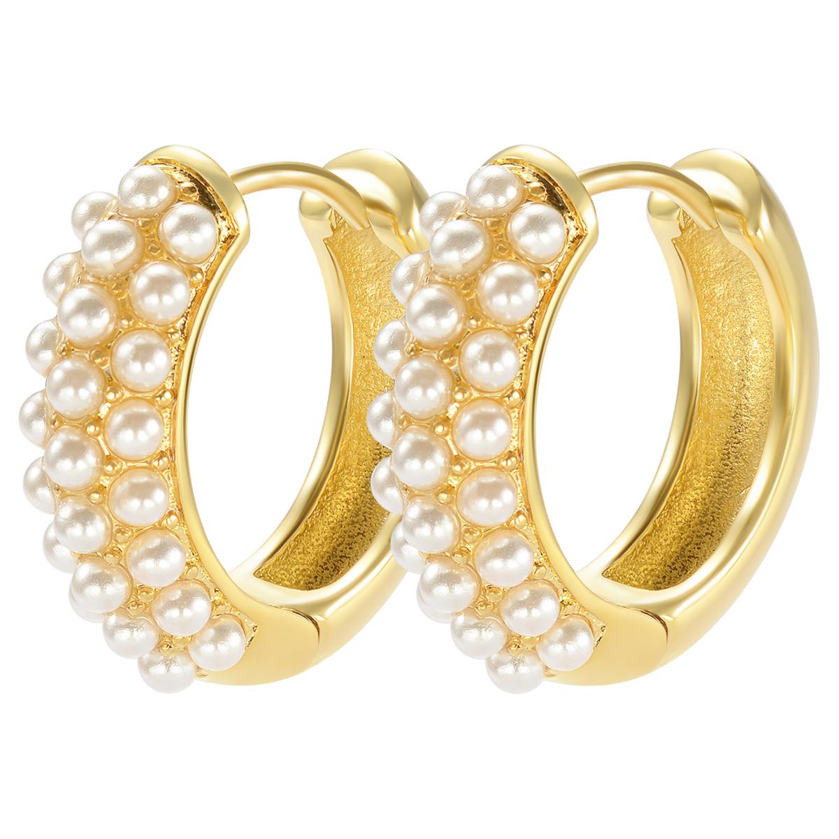 Stately Steel Half Small Faux Pearl Hoop Earrings - 21806188 | HSN