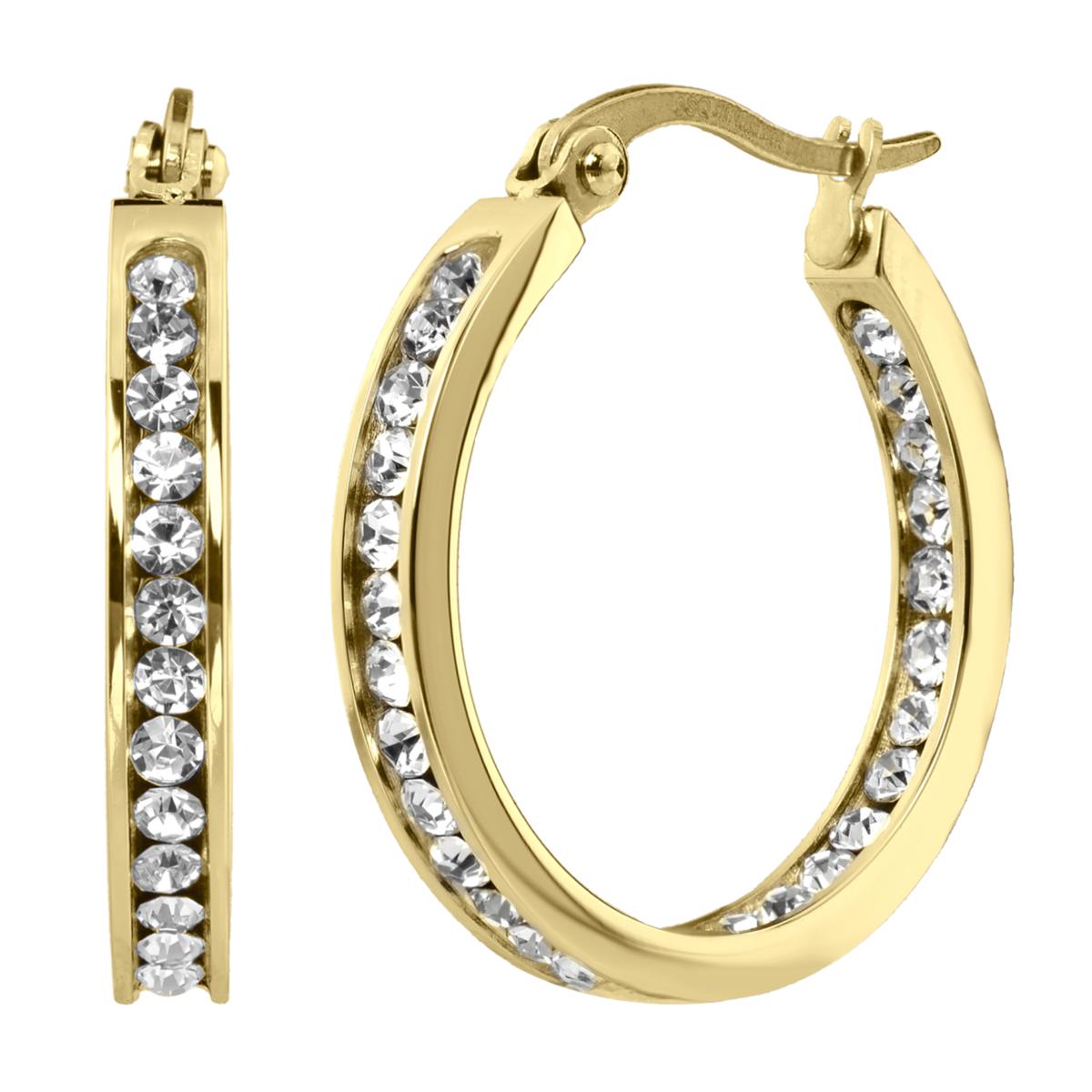 Stately Steel Round Inside-Outside Pavé Hoop Earrings - 1