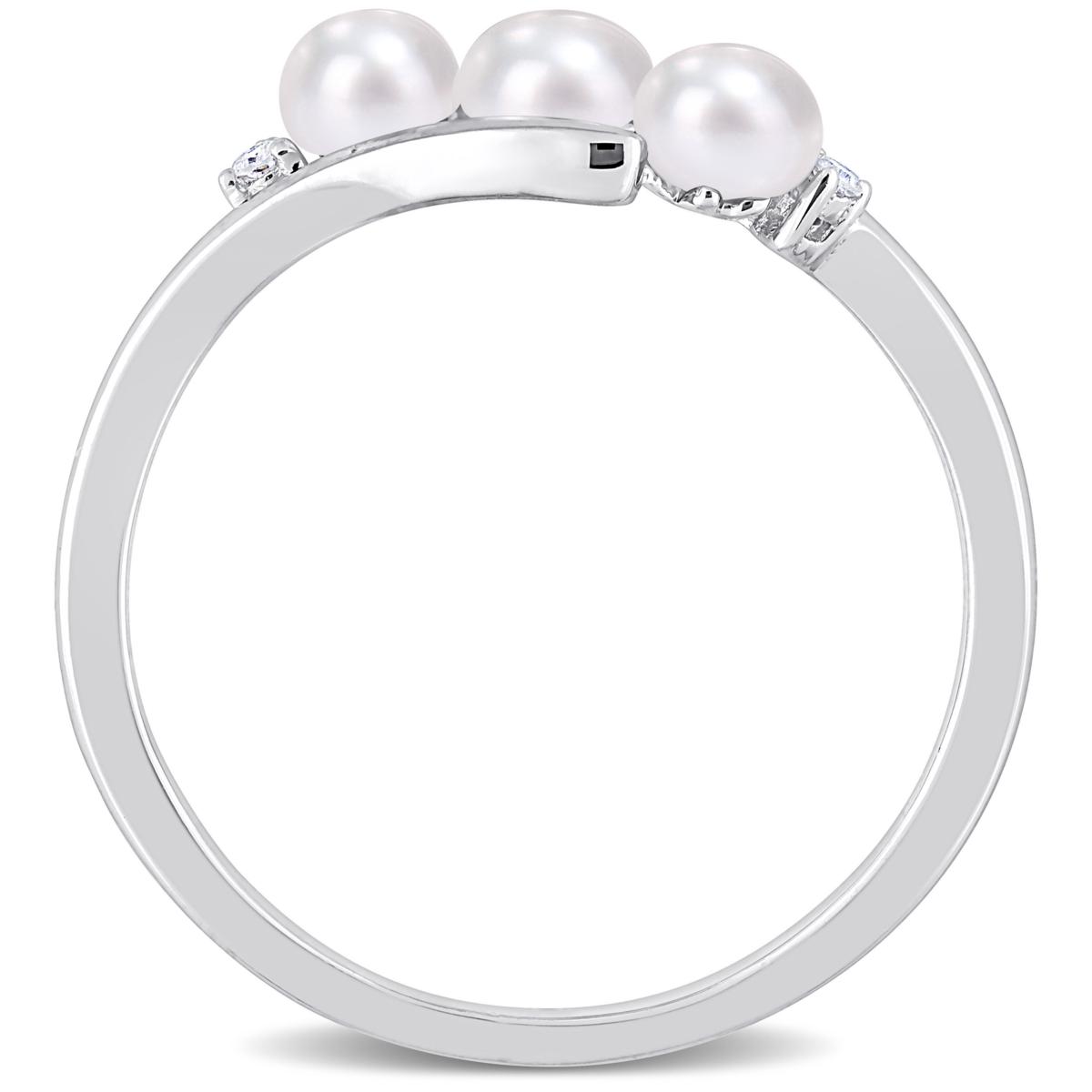 Sterling Silver 3.5-4mm Cultured Pearl and Diamond 3-Stone Bypass