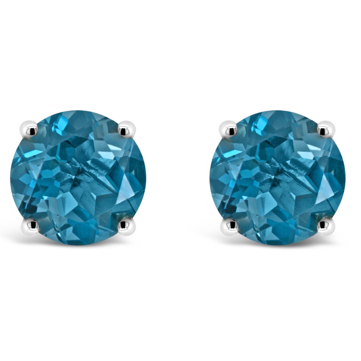 Round London Blue Topaz Sterling Silver Drop Earrings by Anatoli