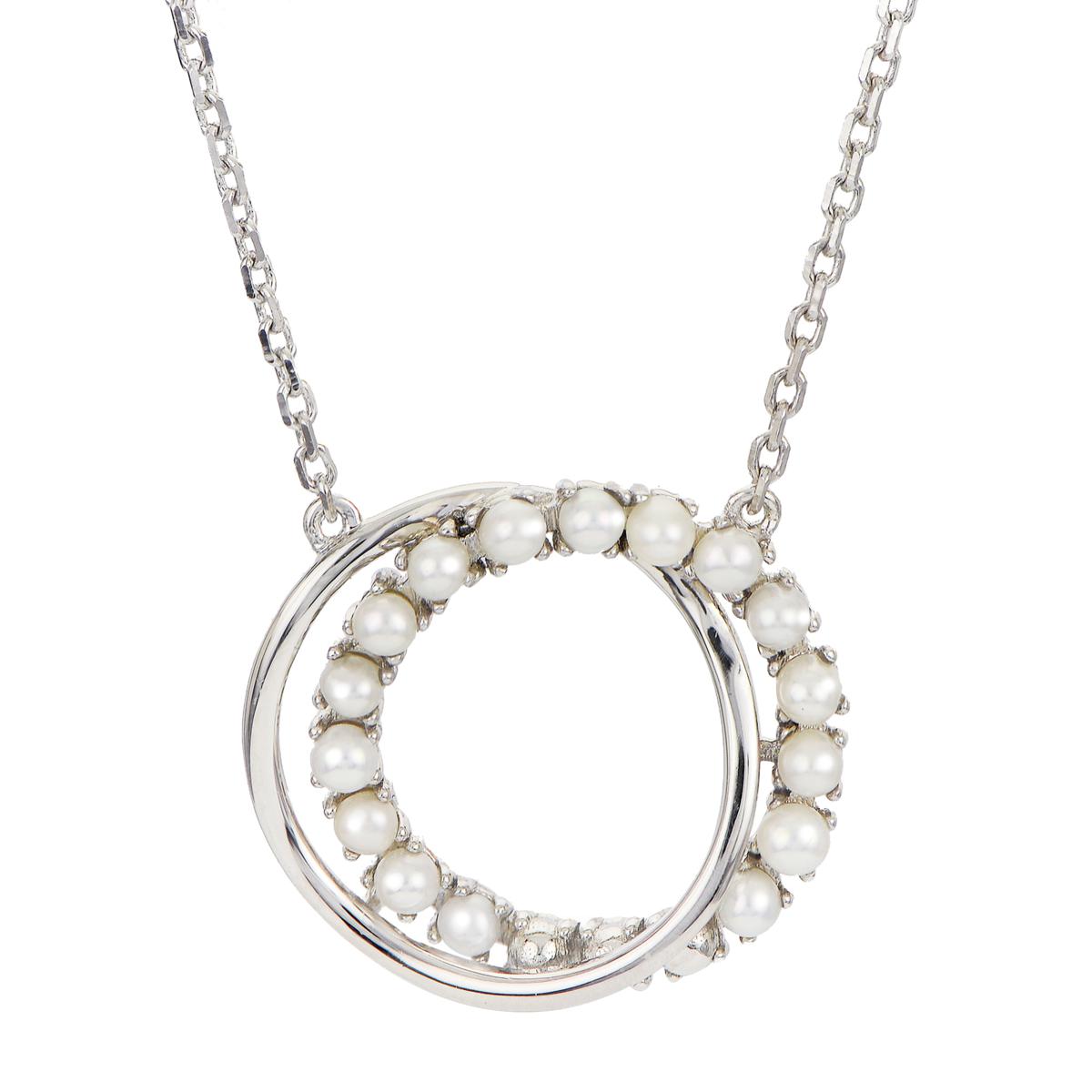 Sterling Silver Cultured Freshwater Pearl Double Circle Necklace