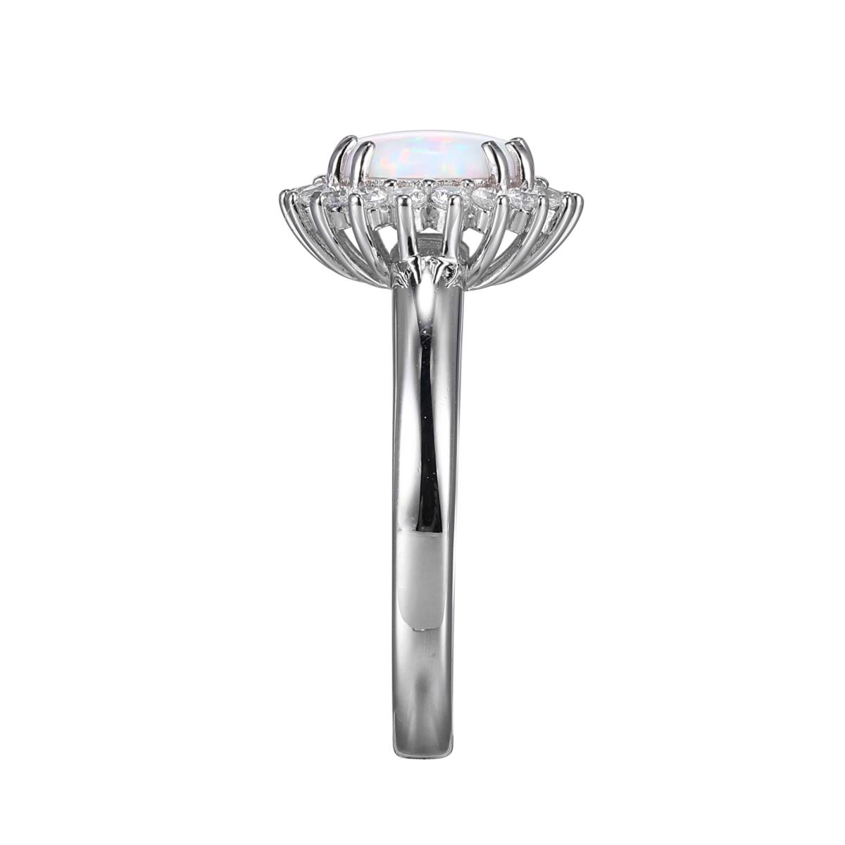 Sterling Silver Round Created White Opal and CZ Halo Ring