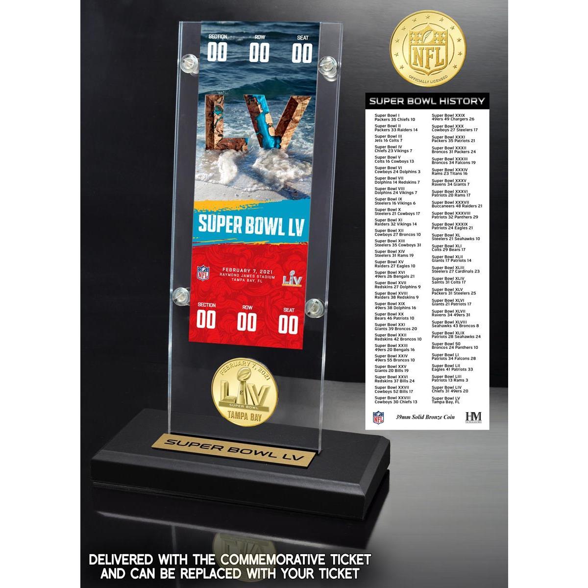 Super Bowl 55 Ticket and Bronze Coin Acrylic Desk Top - 9930552