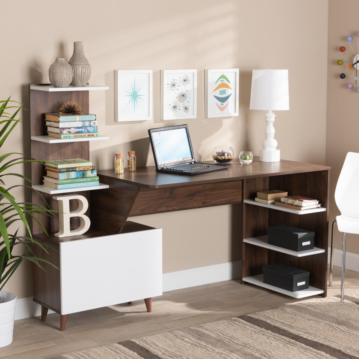 Tobias Two Tone Wood Storage Computer Desk with Shelves 20150746