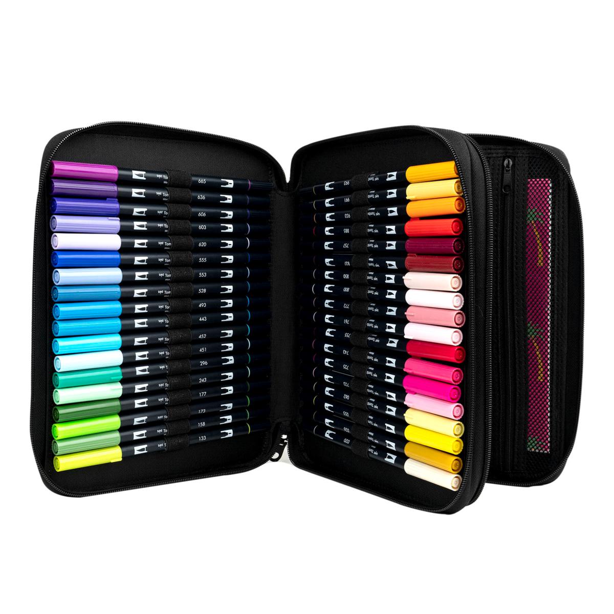 Tombow Dual Brush 54-pc Pen Set and Zipper Marker Case | HSN