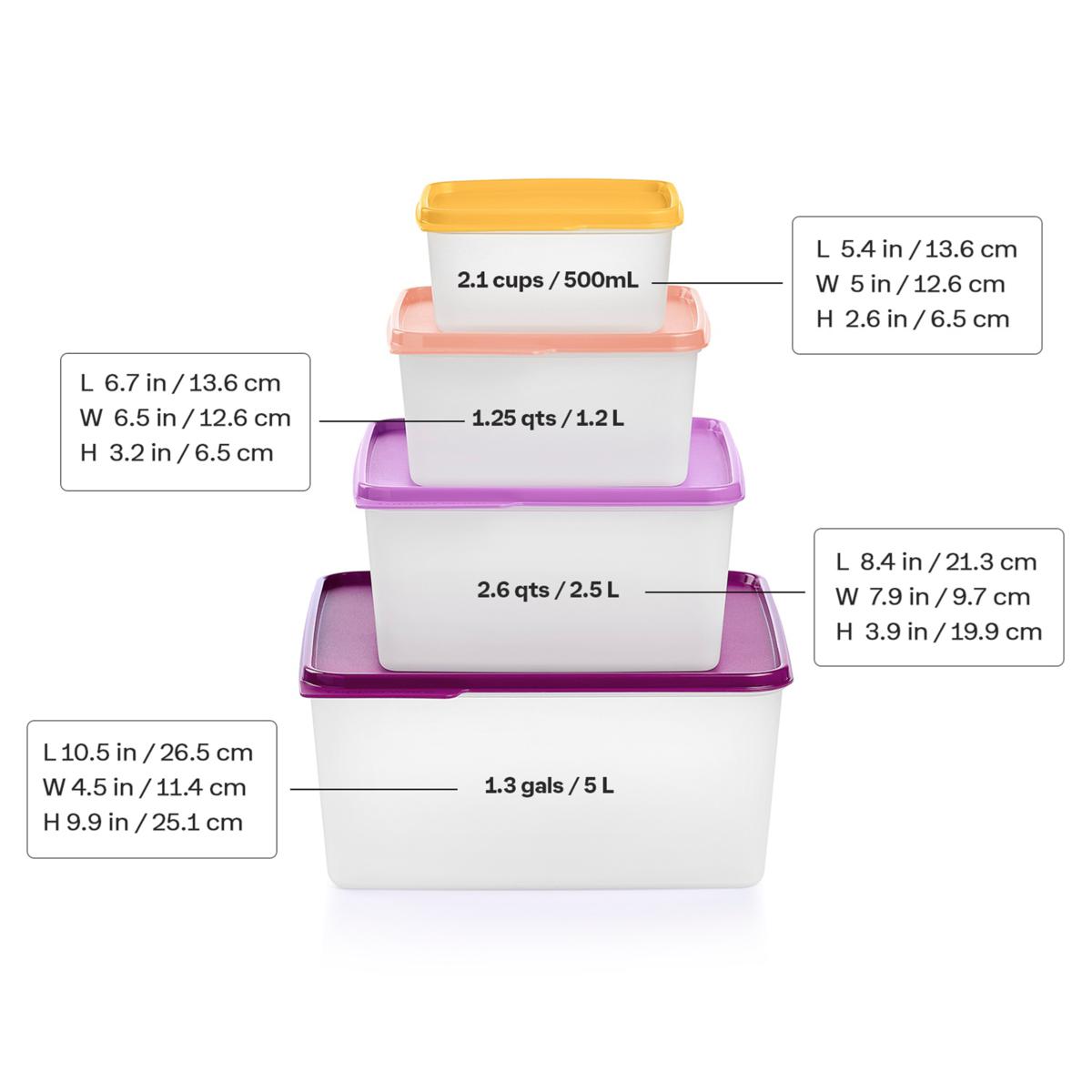 Tupperware® 8-piece KeepTabs® Space Saving Square Food Storage Set