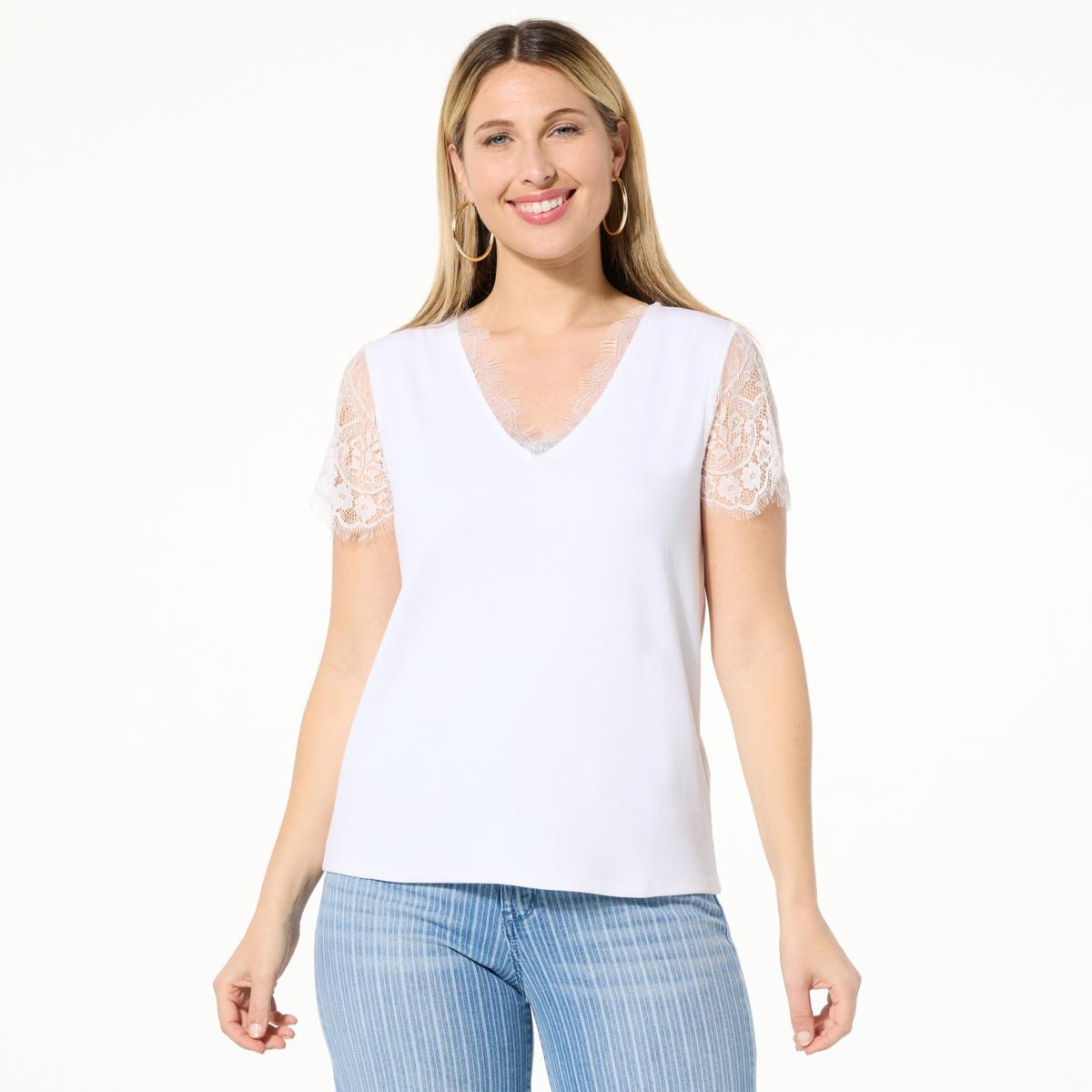 TWRHLL by Christie Brinkley Lace Sleeve Knit Top - 23441905