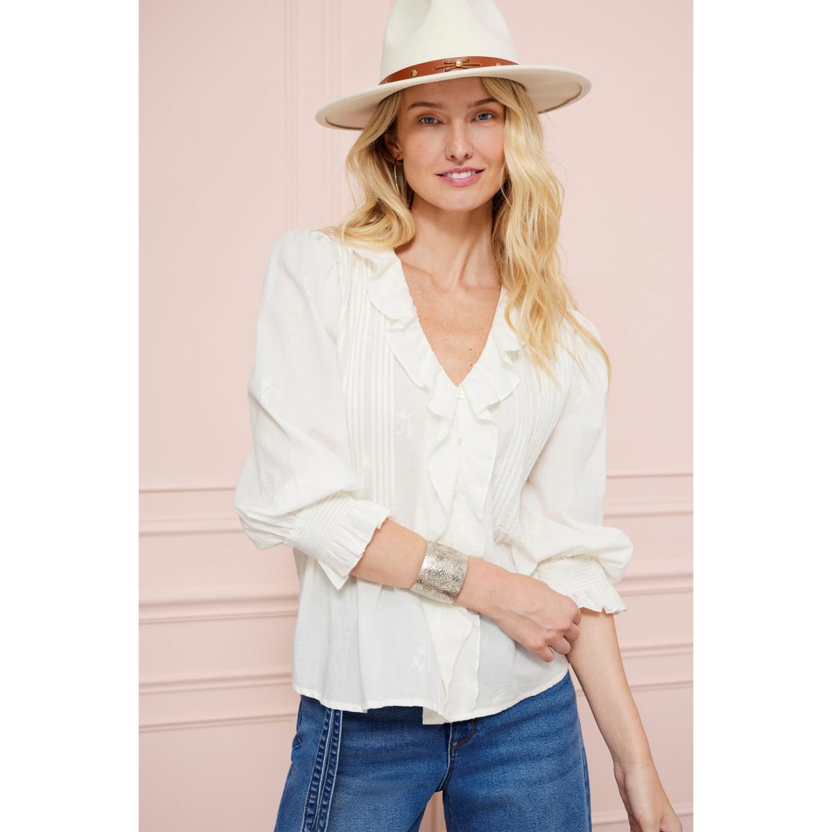 TWRHLL by Christie Brinkley Ruffle Front Blouse - 22925529 | HSN