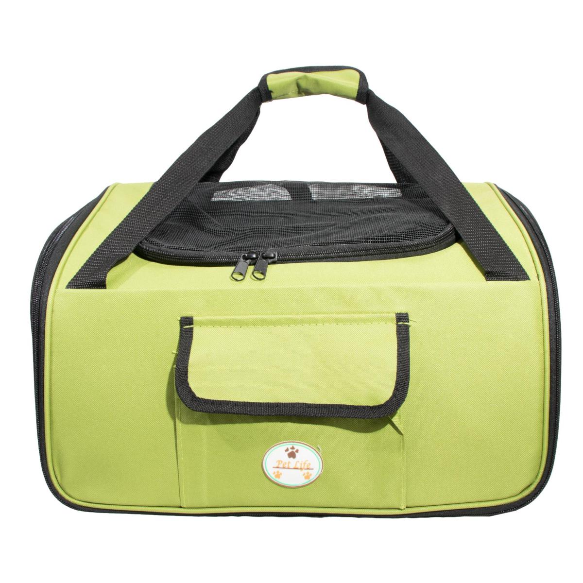 Pet Life Airline Approved Folding Zippered Sporty Mesh Pet Carrier in Green & Khaki, Medium