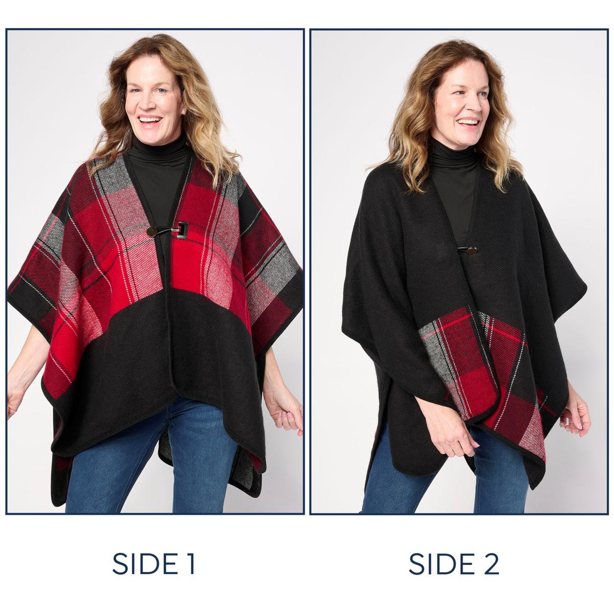 Vince Camuto Reversible Woven Plaid Topper | HSN