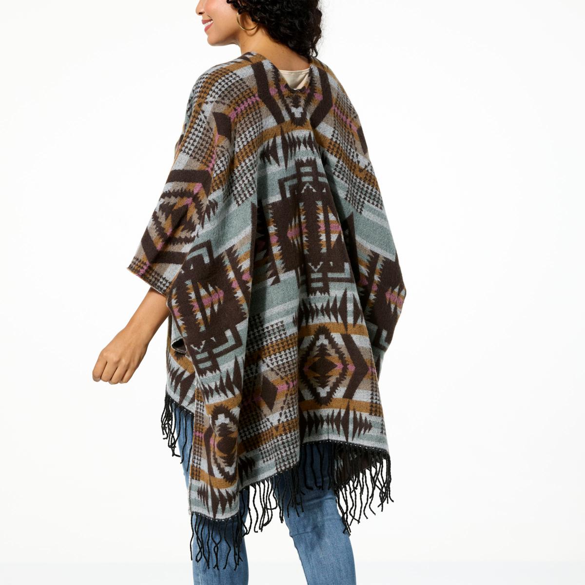 ne Quittez pas　Wool Emb Poncho Sunbird Grey Wool Poncho - Poncho | Old Norse