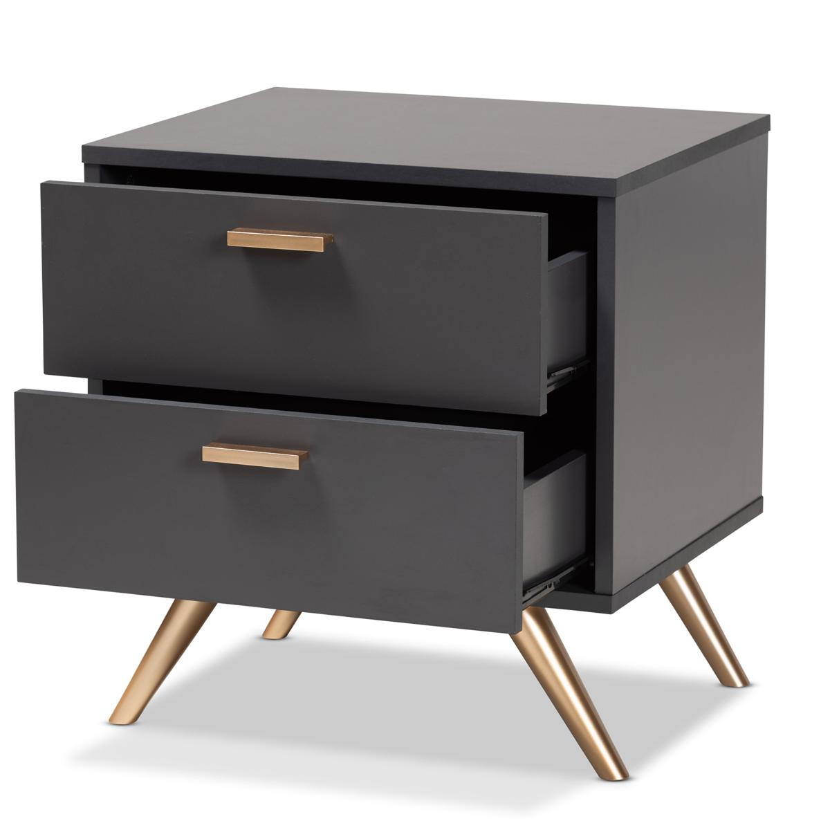 Wholesale Interiors Kelson Dark Grey and Gold Wood 2 Drawer