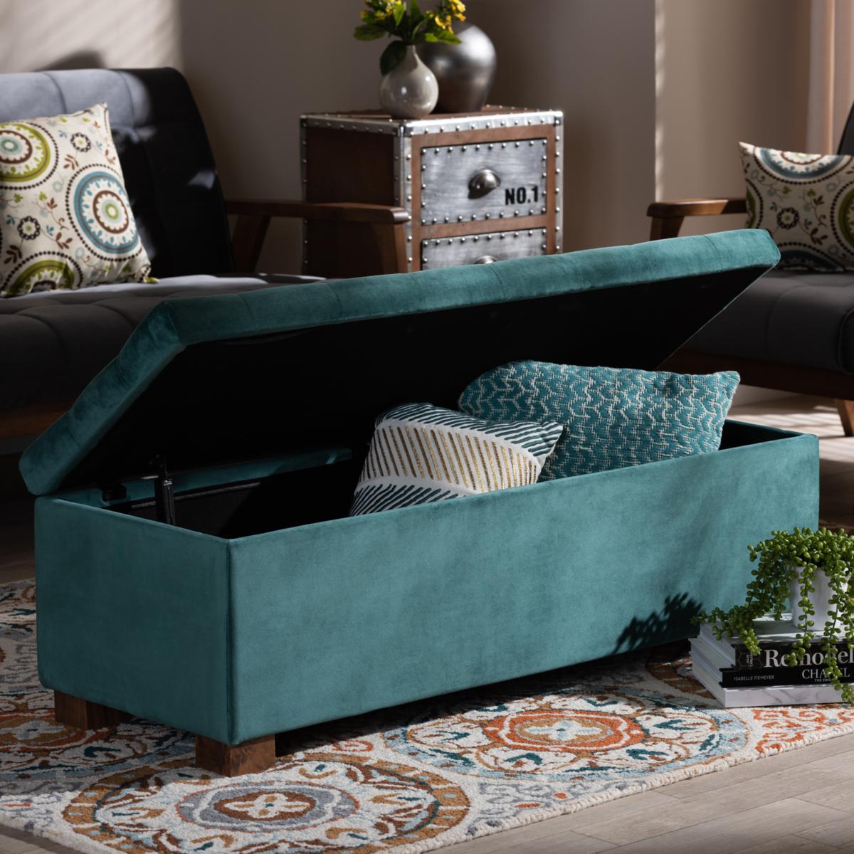 Wholesale Interiors Roanoke Velvet Grid Tufted Storage Ottoman