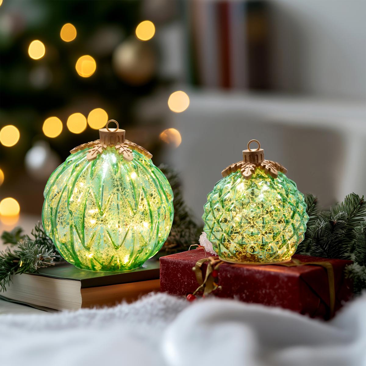 Winter Lane Twinkling Glass Ornaments 2-piece Set | HSN