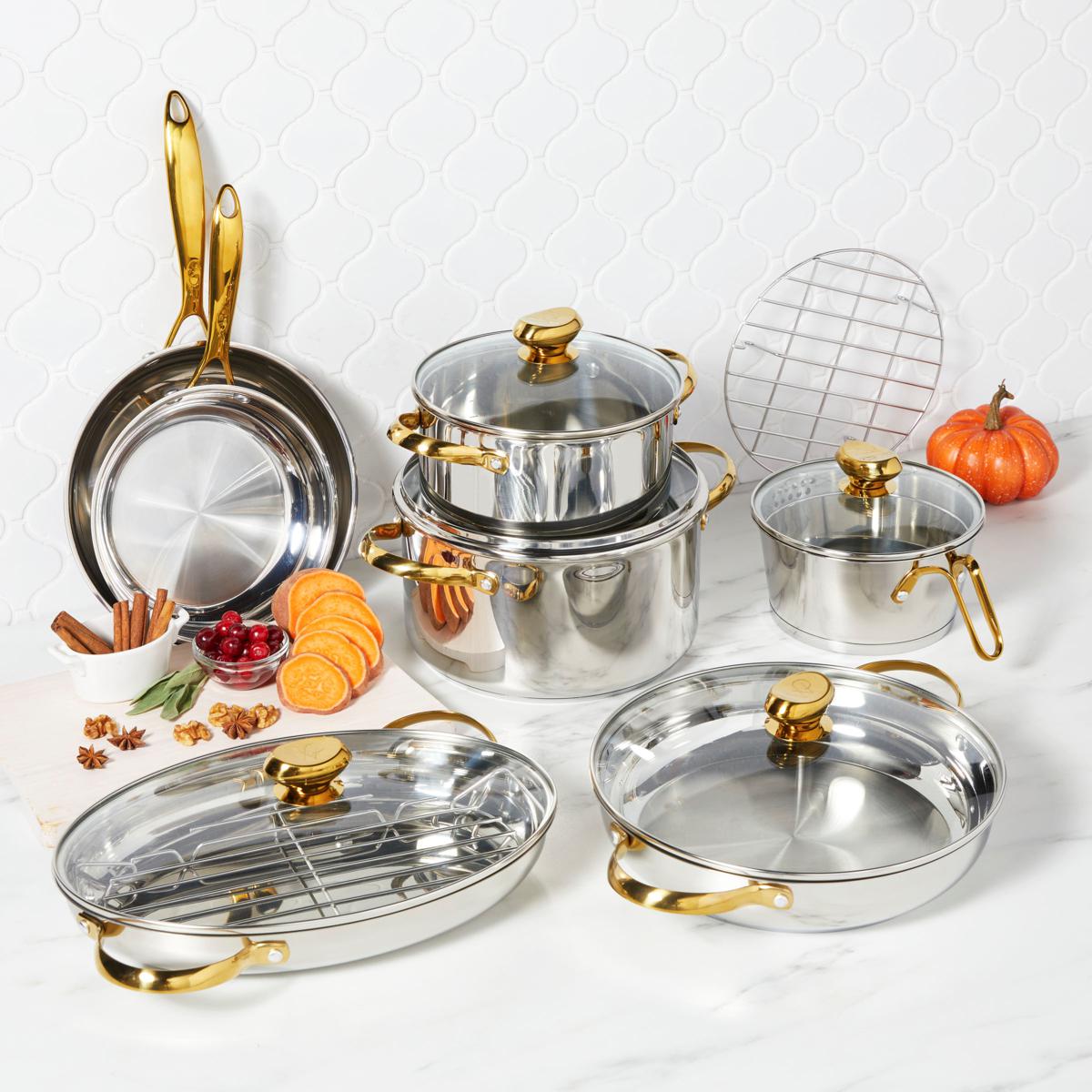 Wolfgang Puck 14 piece Stainless Steel Cookware Set 23251396 HSN