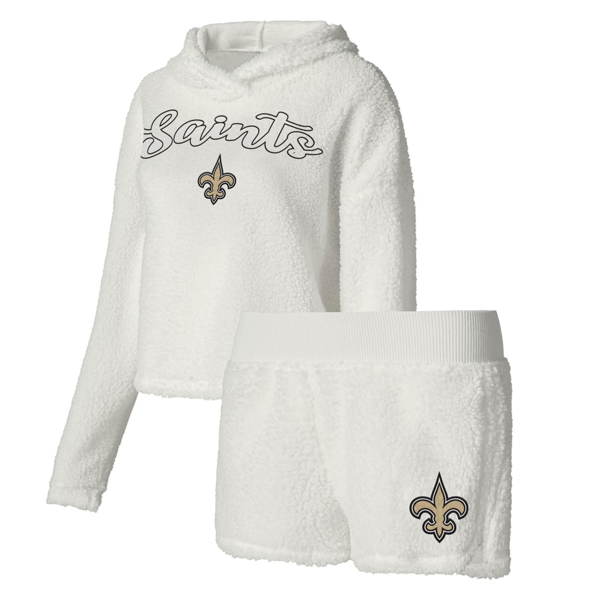 Women s Concepts Sport White New Orleans Saints Fluffy Pullover Sweatshirt Shorts Sleep Set HSN