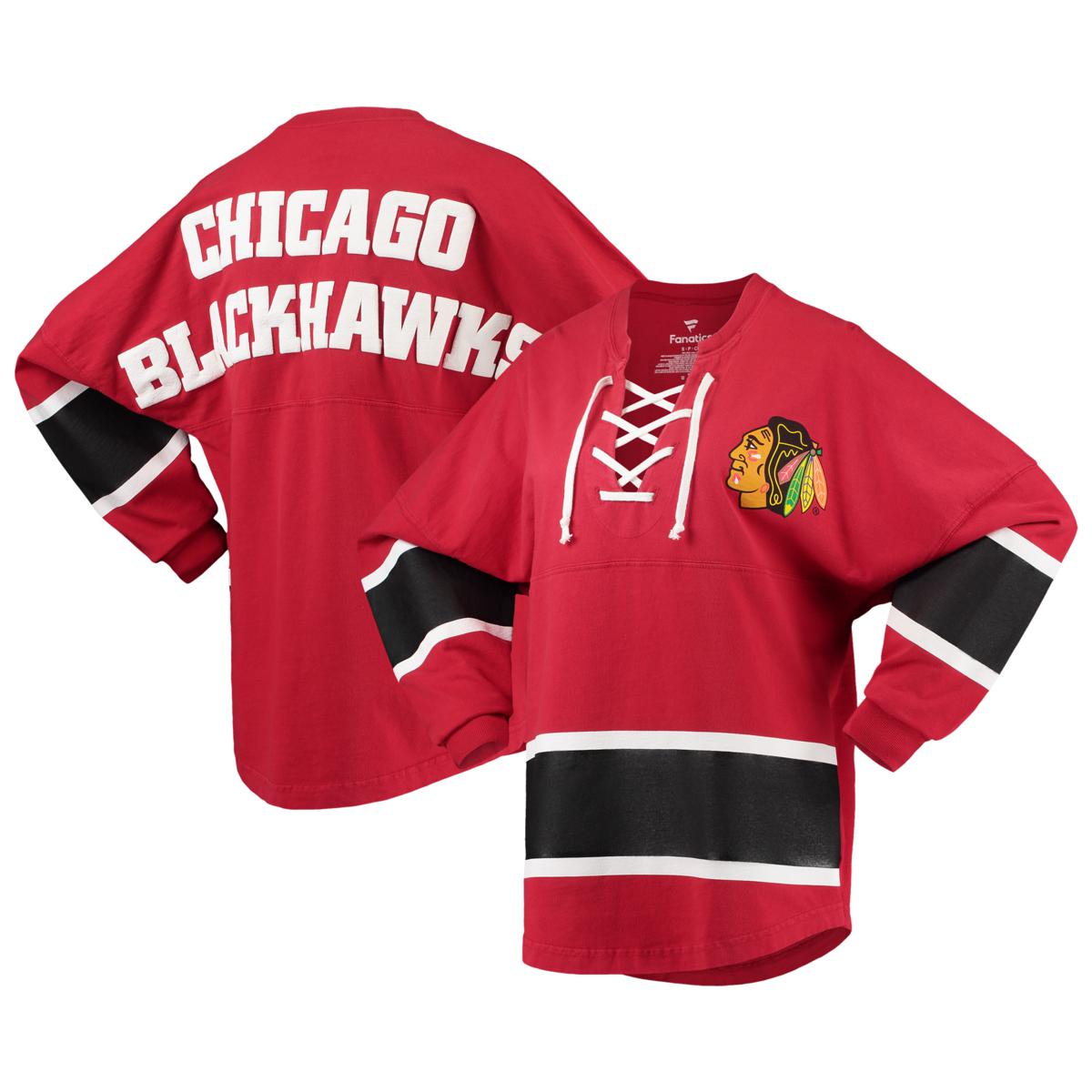 Women's Fanatics Red Chicago Blackhawks Lace-Up Jersey T-Shirt