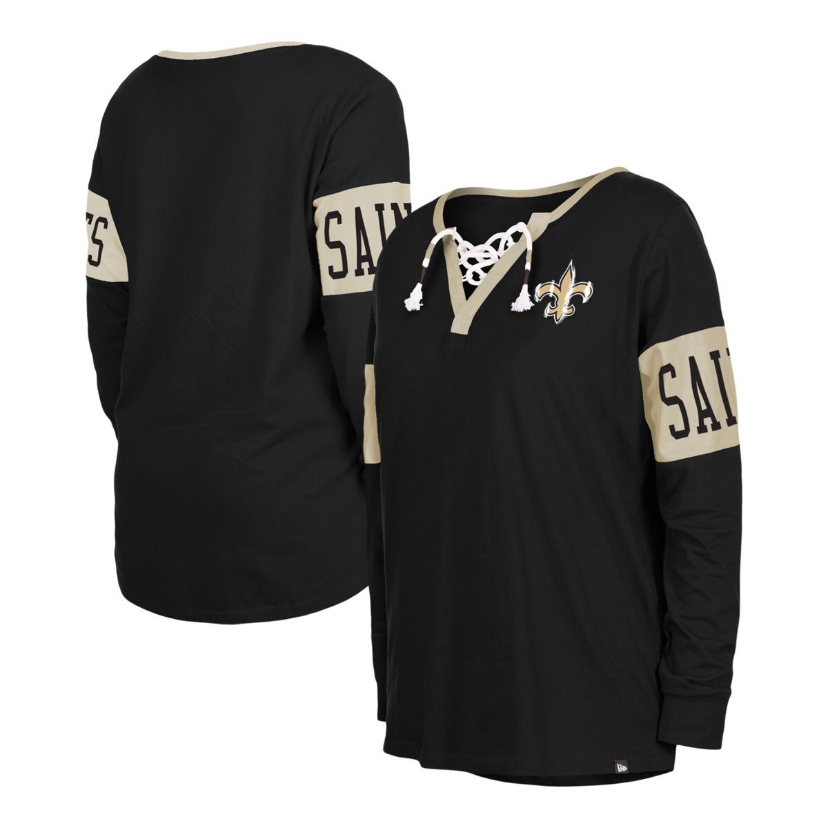 Women s New Era Black New Orleans Saints Lace Up Notch Neck Long Sleeve T Shirt HSN