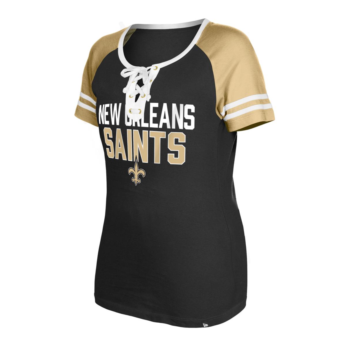 Women s New Era Black New Orleans Saints Raglan Lace Up T Shirt HSN