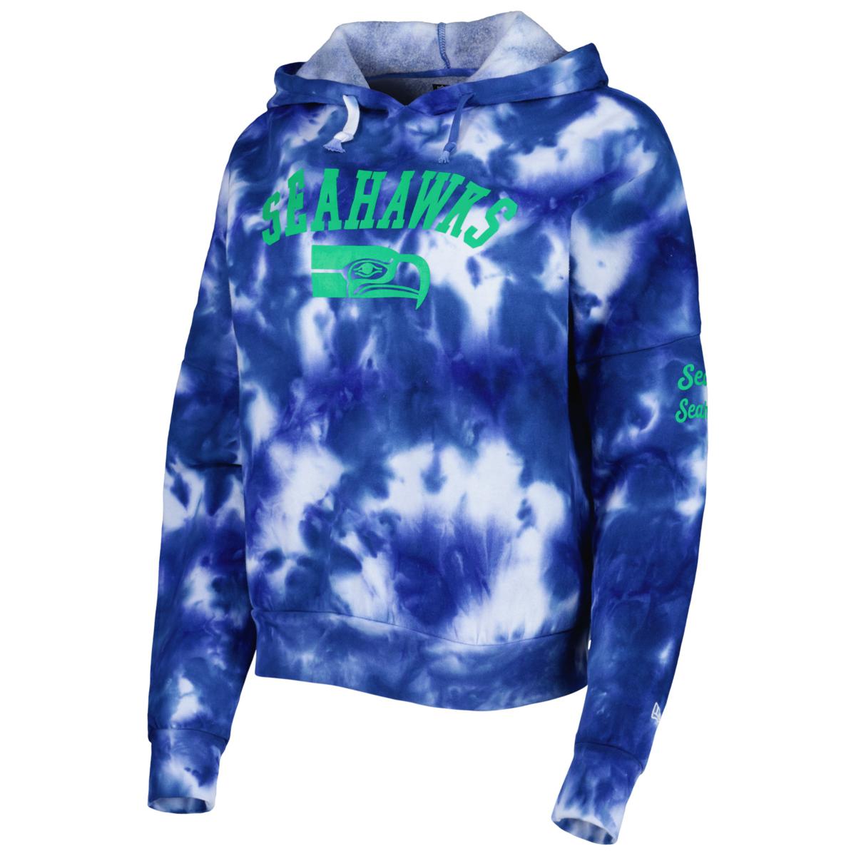 Women s New Era Royal Seattle Seahawks Cloud Dye Fleece Pullover