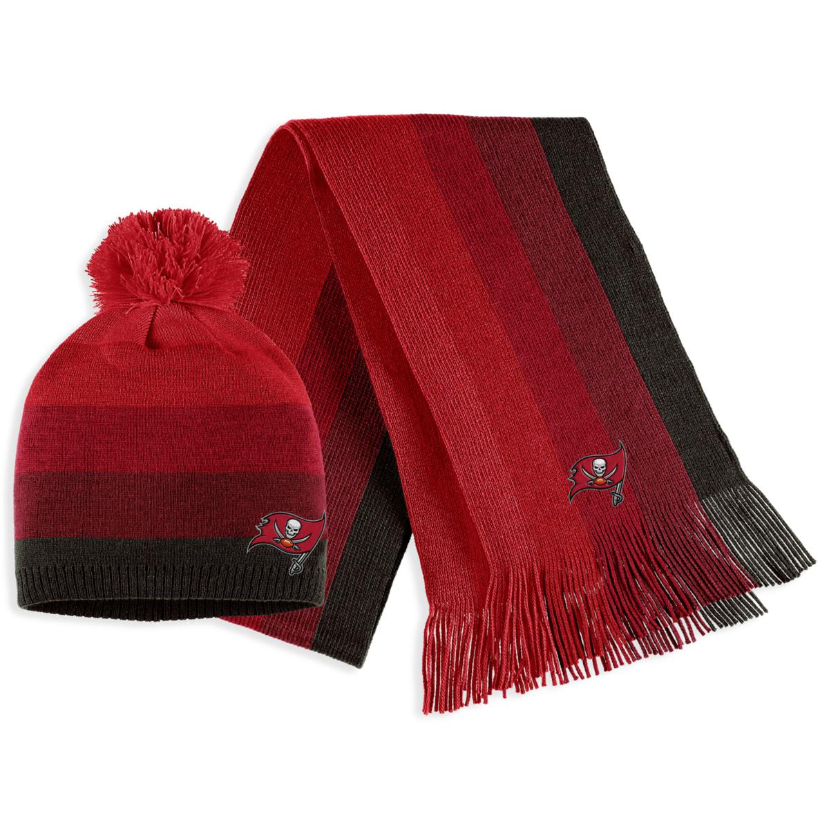 Women's Wear by Erin Andrews Red Tampa Bay Buccaneers Ombre Pom Knit Hat and Scarf Set