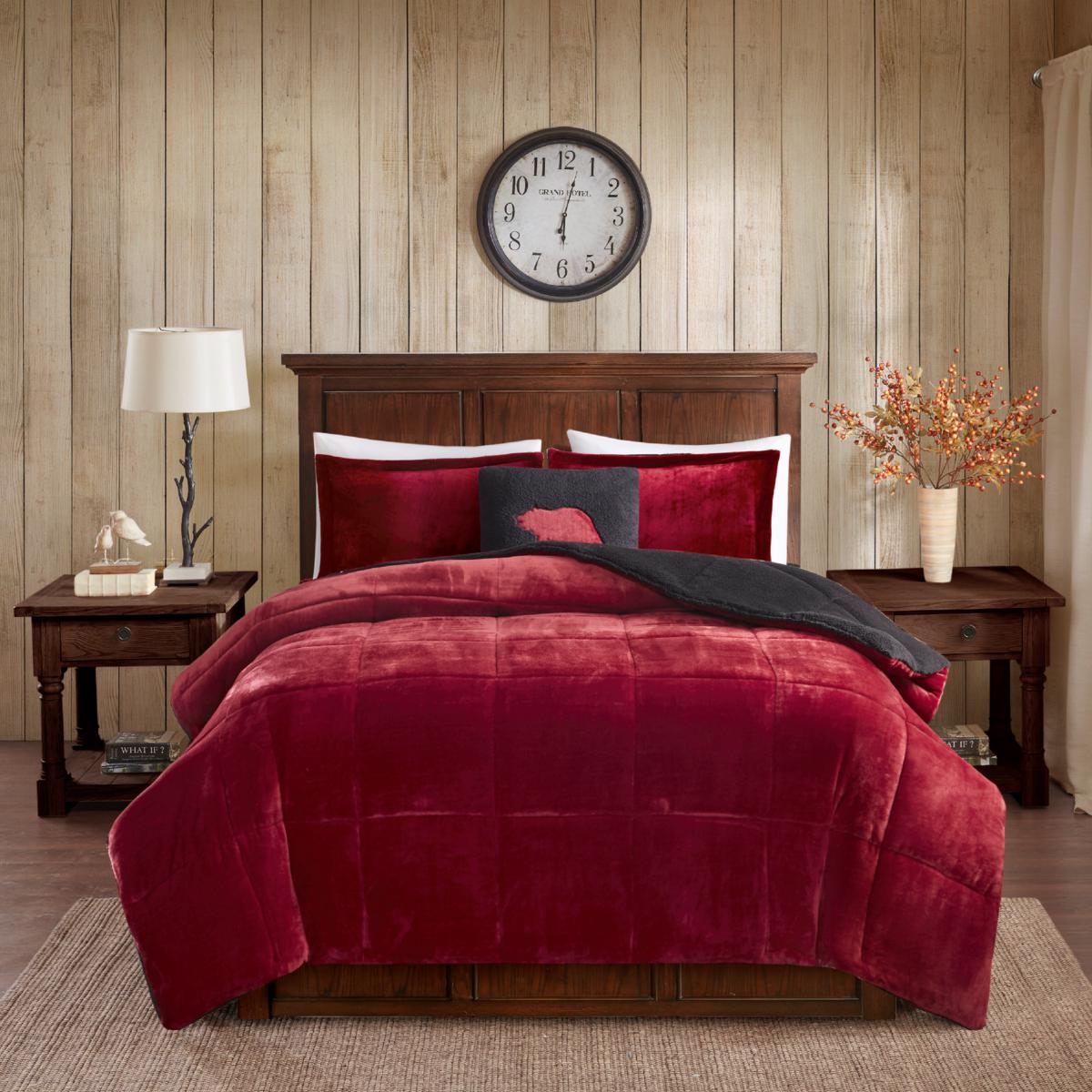 Ultra Soft Reversible Comforter Set King Burgundy/Black