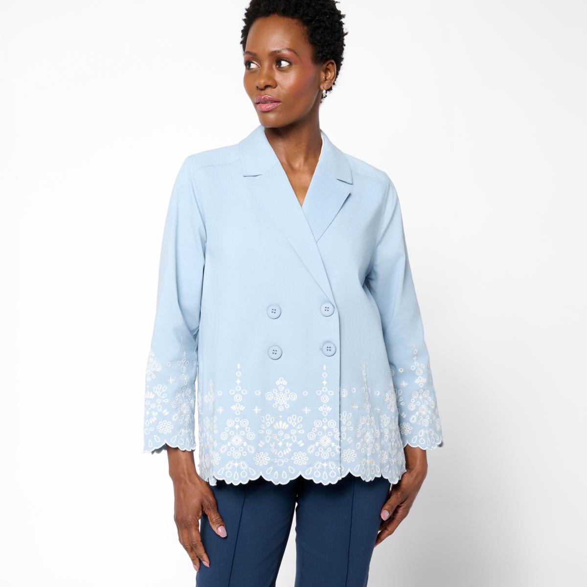 Wynne Collection Embroidered Spring Jacket with Scalloped Hem | HSN