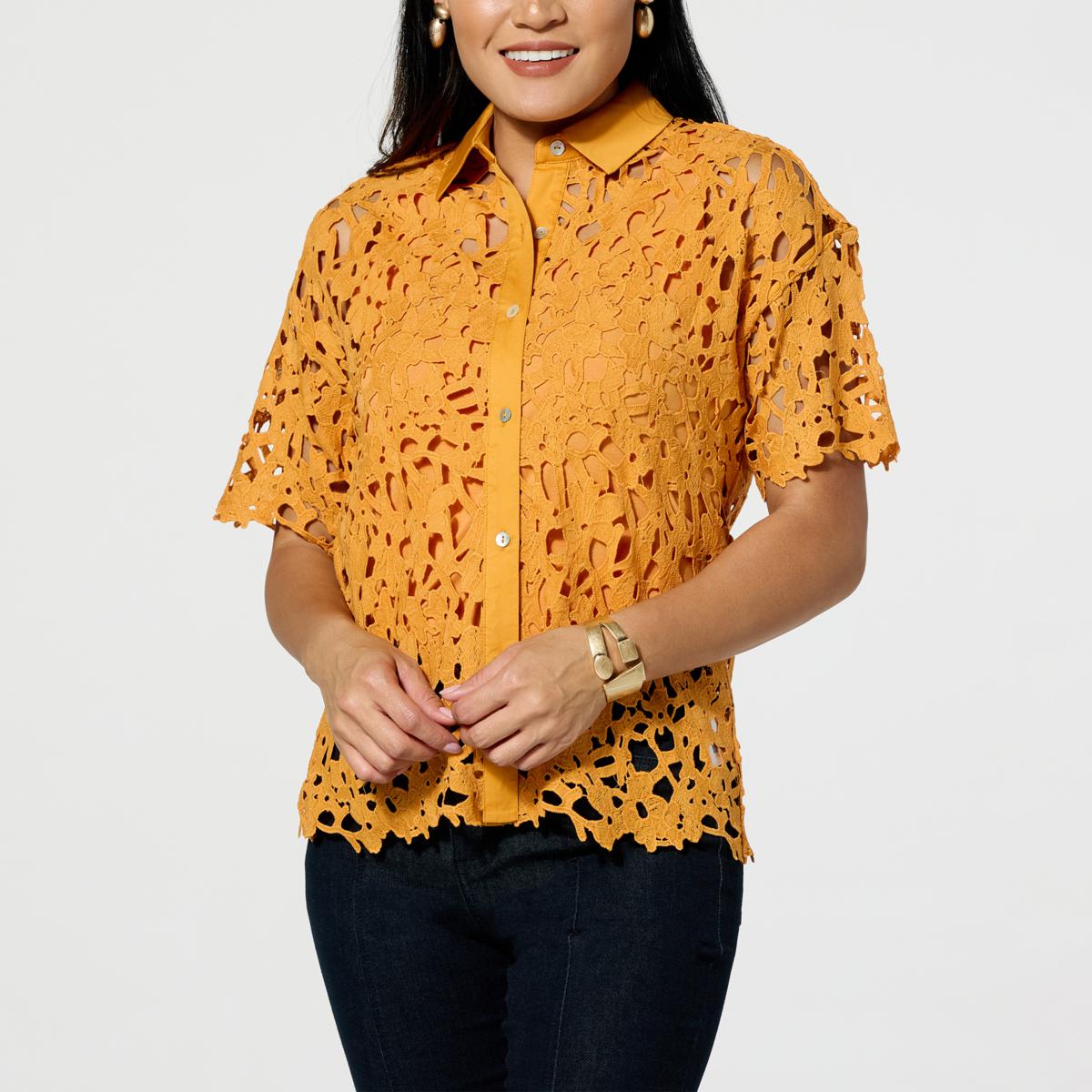 WynneCollection Abstract Floral Lace Top 22066812 HSN