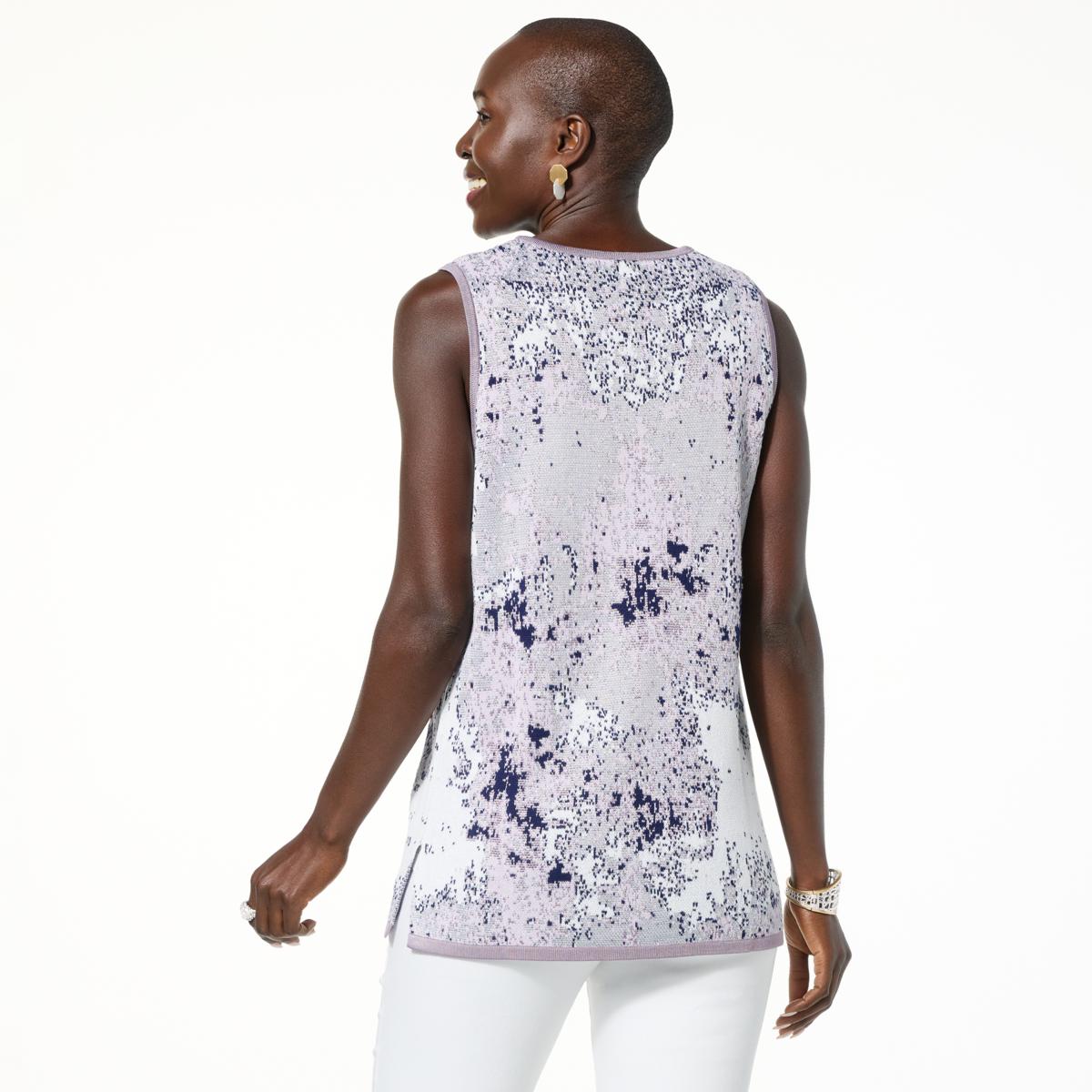 thehighlights ‘knit’ ensemble gray Susan Graver Set of 2 Liquid Knit Print & Solid Tops - QVC.com