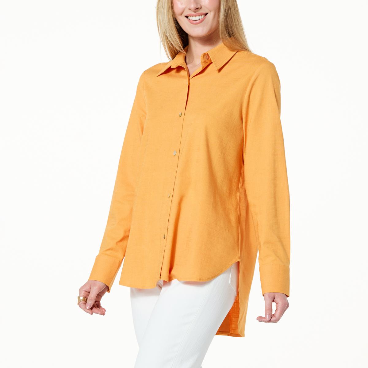 WynneCollection Linen Blend Button-Front Shirt - 20767044 | HSN