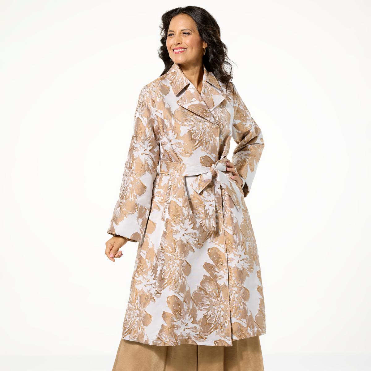 WynneCollection Occasion Floral Jacquard Trench Coat | HSN