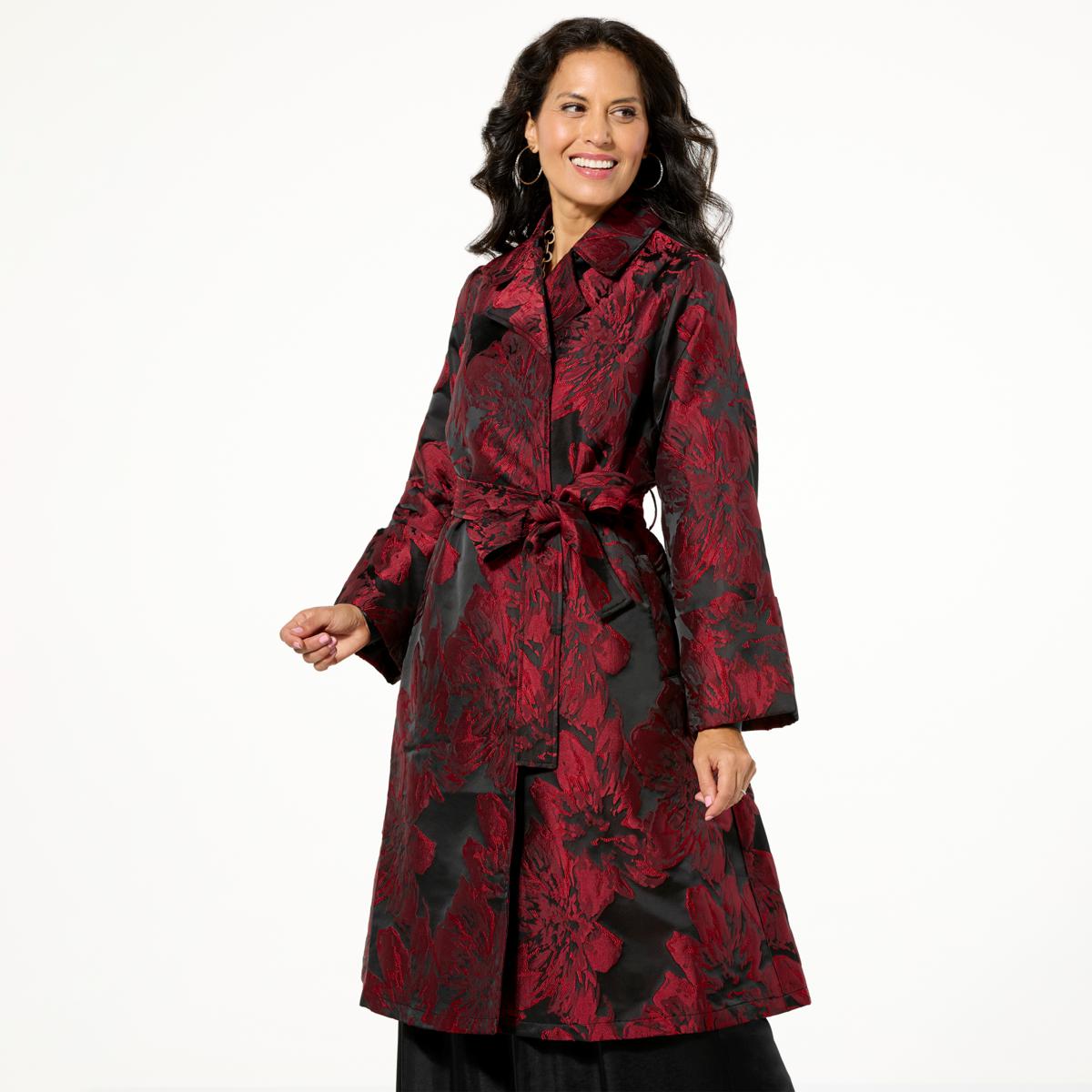 WynneCollection Occasion Floral Jacquard Trench Coat | HSN