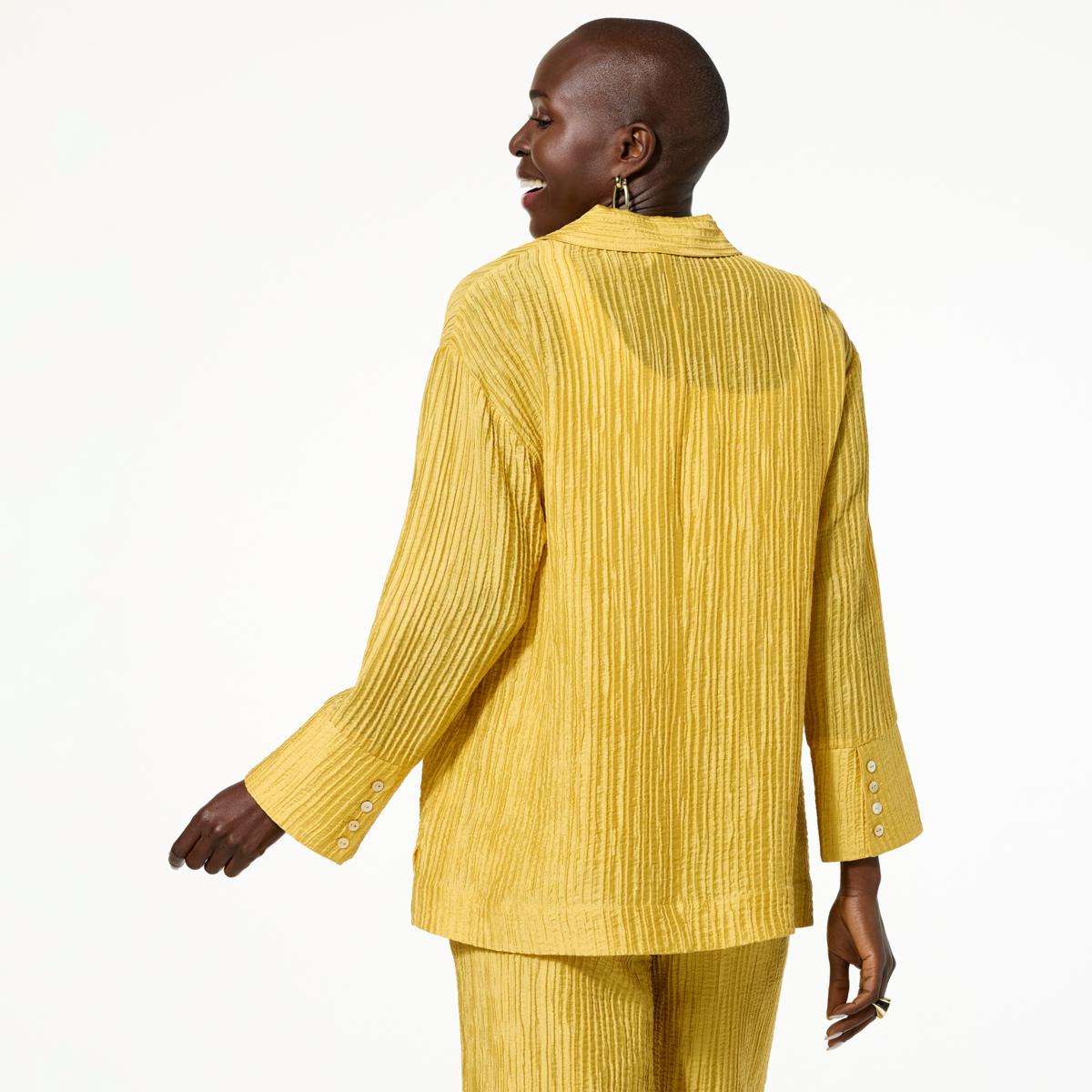 WynneCollection Textured Crinkle Button-Down Shirt 23507213 HSN