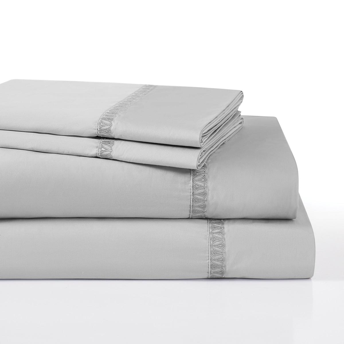 White 500TC Cotton Percale Sheet Set - Navy Blue Hemstitch