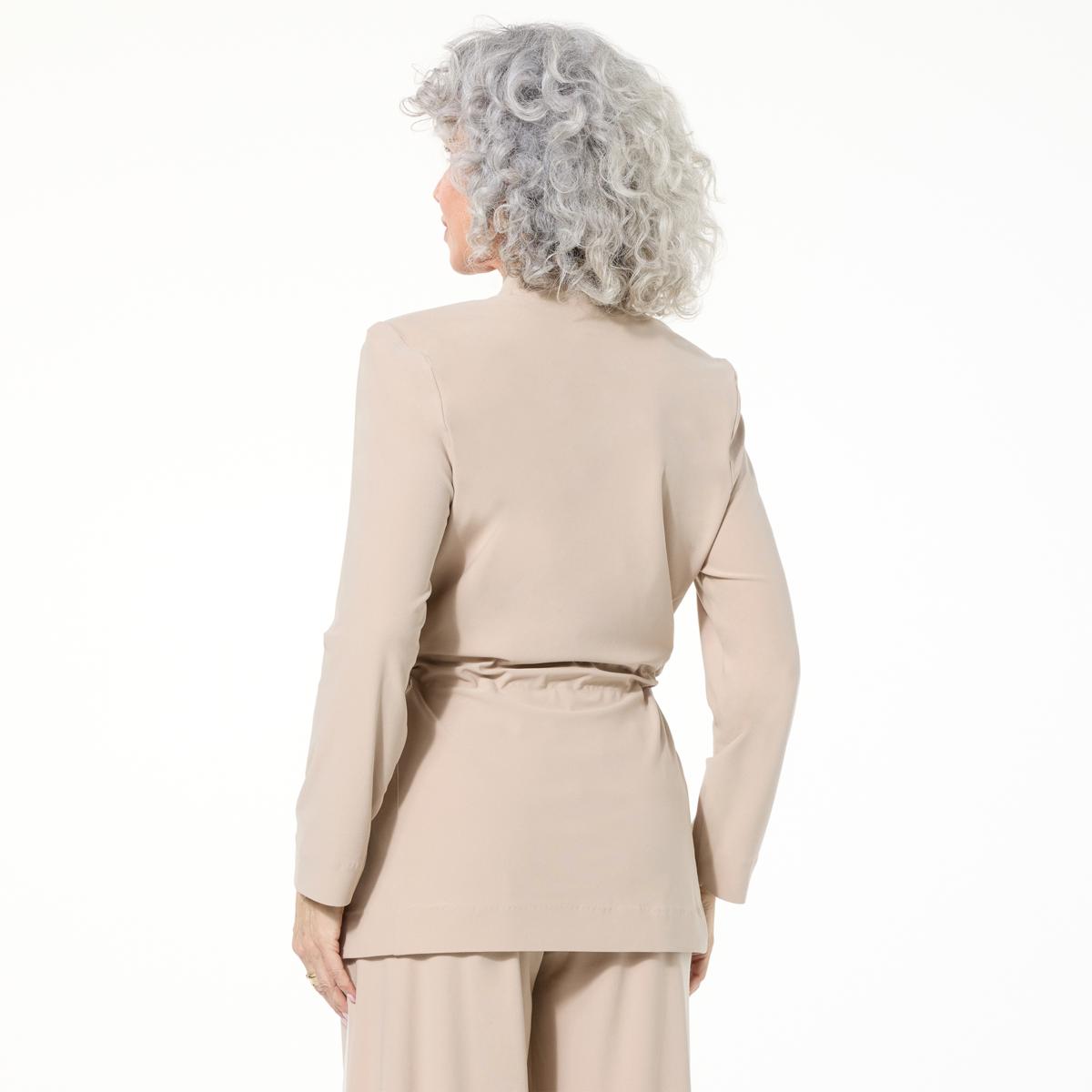 WynneLayers Luxe Crepe Belted Jacket with Grommet Detail