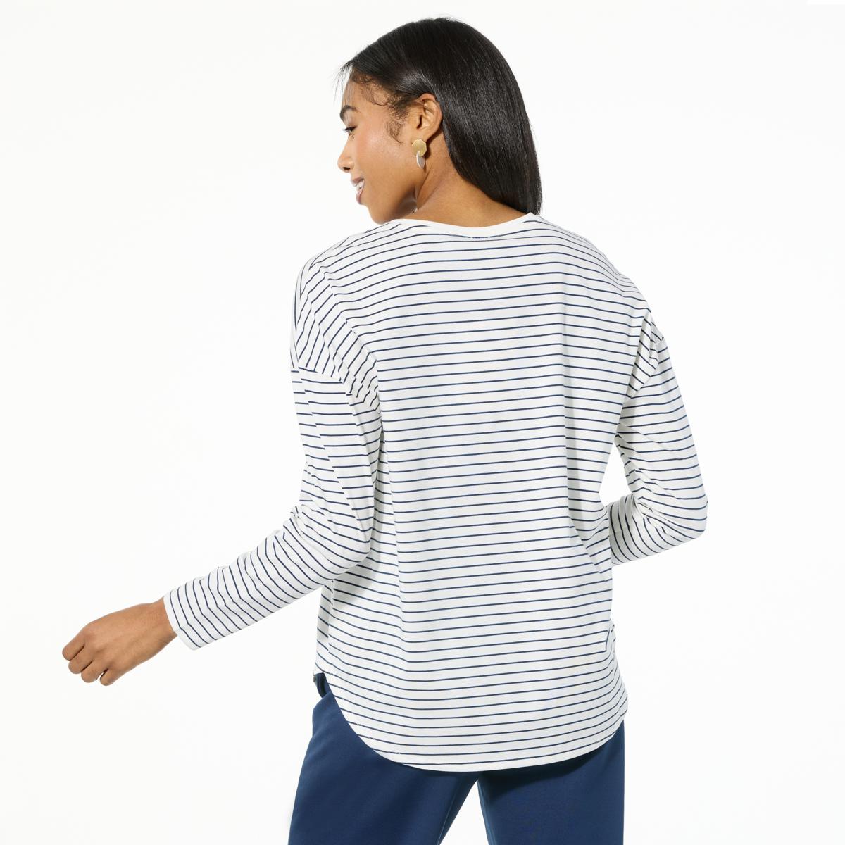 andmary ♡ Avrill ribbon tops WynneLayers Striped Curved Hem Top - 23340403 | HSN
