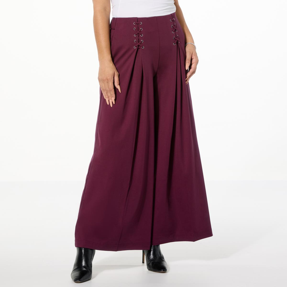 WynneLayers Woven Crepe Wide-Leg Pant with Lace-Up Detail