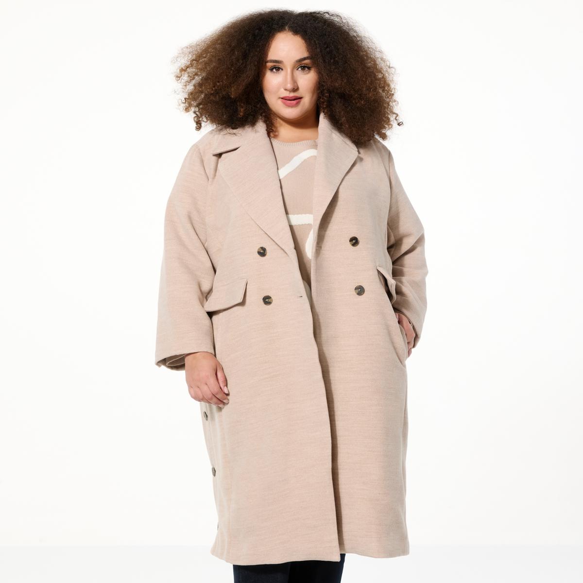 WynneLayers Woven Melton Button Detail Coat | HSN