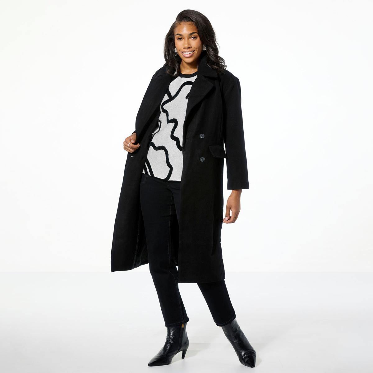 WynneLayers Woven Melton Button Detail Coat | HSN