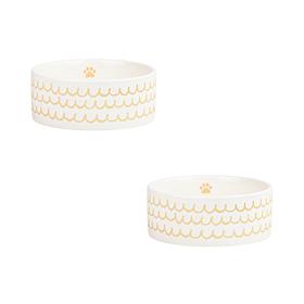10 Strawberry Street Ruffles & Paws Pet Bowl, Taupe, Set of 2