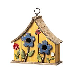 10.5"H Yellow Distressed Solid Wood 2-Story Townhouse Garden Birdhouse
