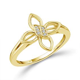 10K Yellow Gold 1/50ctw Diamond Open Floral-Design Ring