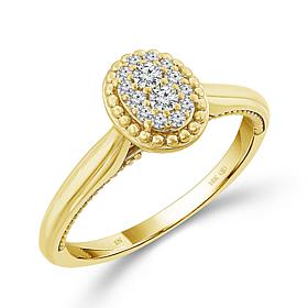 10K Yellow Gold 1/8ctw Diamond Oval Center Bead Frame Engagement Ring
