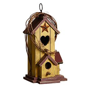 11.5"H Distressed Wood Cottage Decorative Garden Birdhouse with Rattan