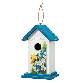 11.75"H Stylish Wood Birdhouse w/Elegant Daisy and Butterfly Pattern